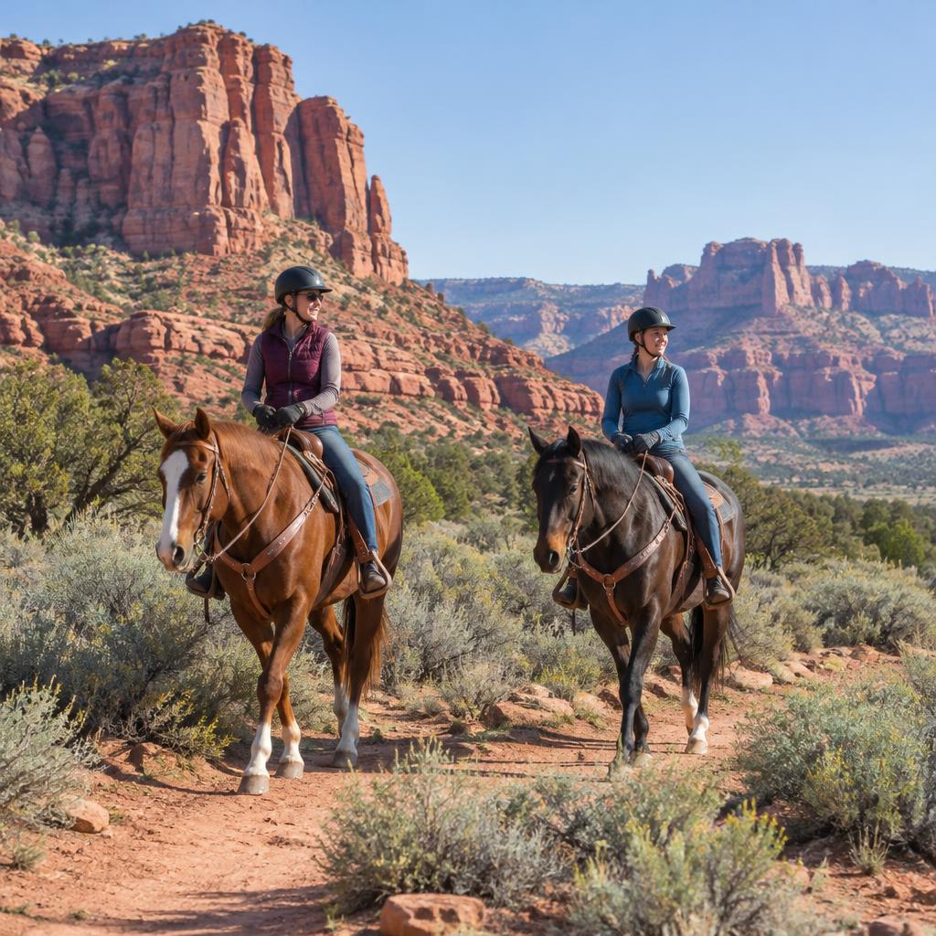Two riders exploring a Southern Utah trail on horseback